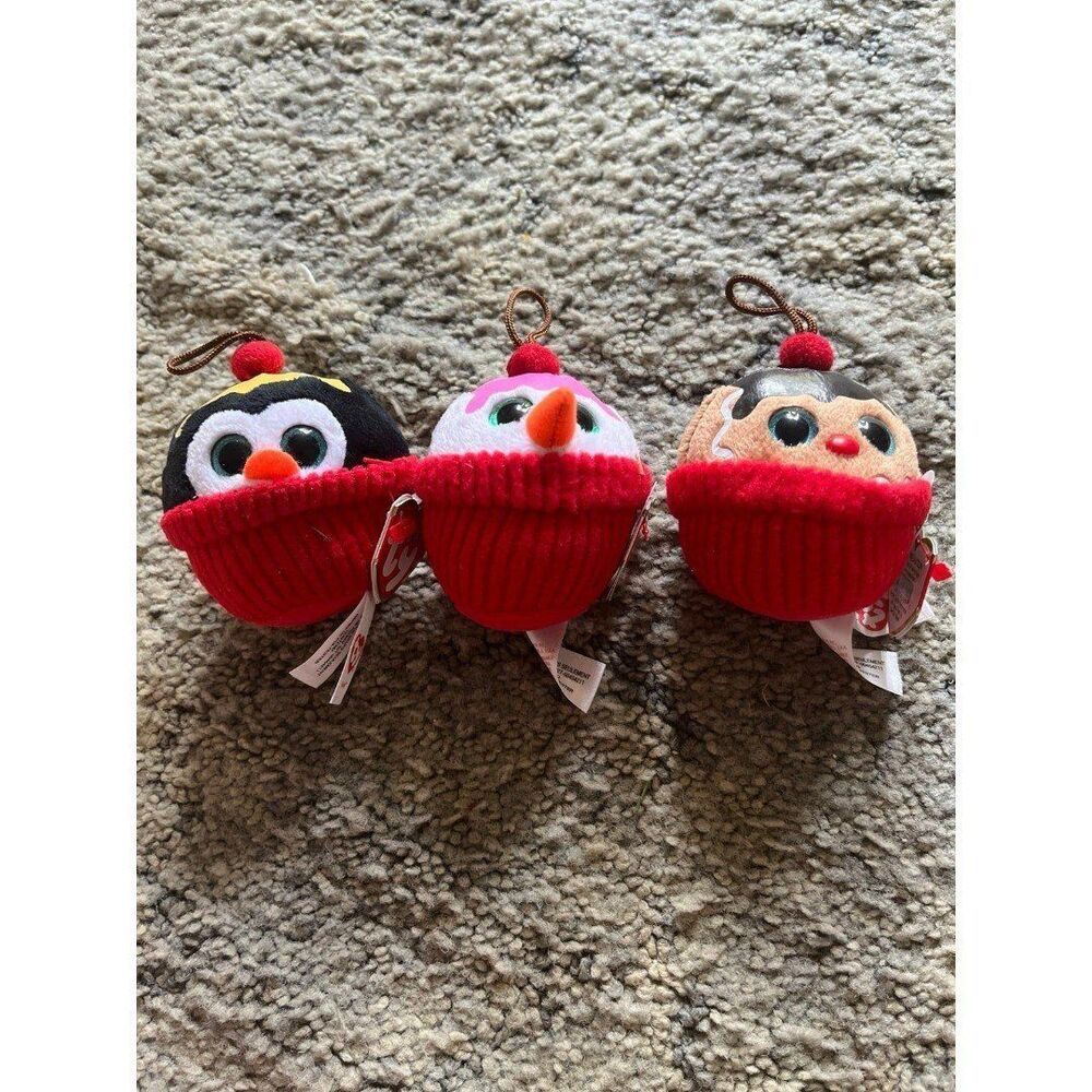 Ty beanie babies Christmas ornament lot of‎ 3 gingerbread penguin snowman